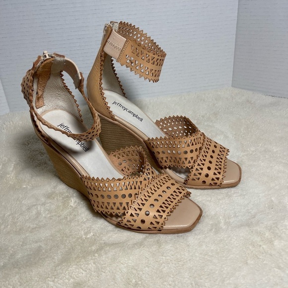 REVOLVE Jeffrey Campbell Tan Wedge Sandals with Lattice Design - Picture 8 of 11